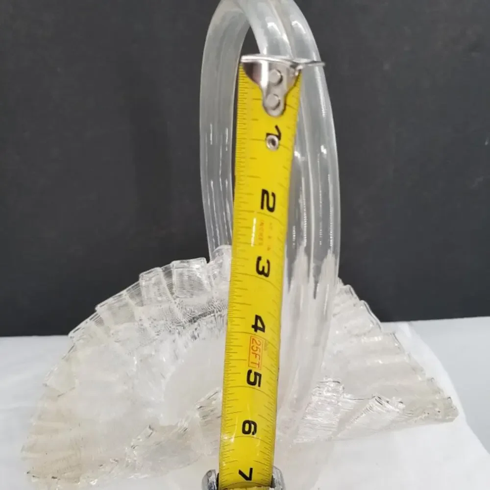 Vintage Lucite Spaghetti Spun Ribbon Plastic Basket, 10 x 6 x 10 1/2